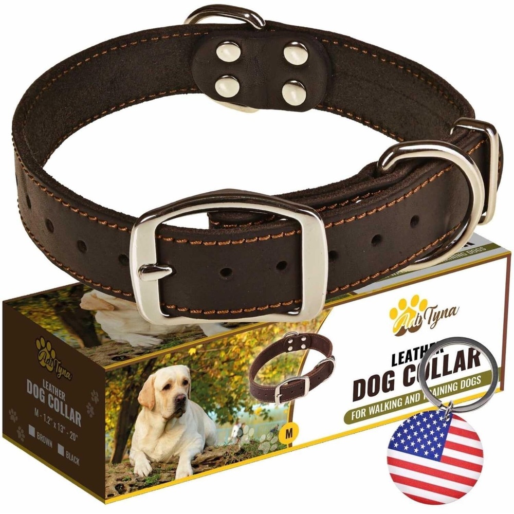 NEW Heavy Duty Leather Dog Collar 100% Genuine Leather Size Small Brown